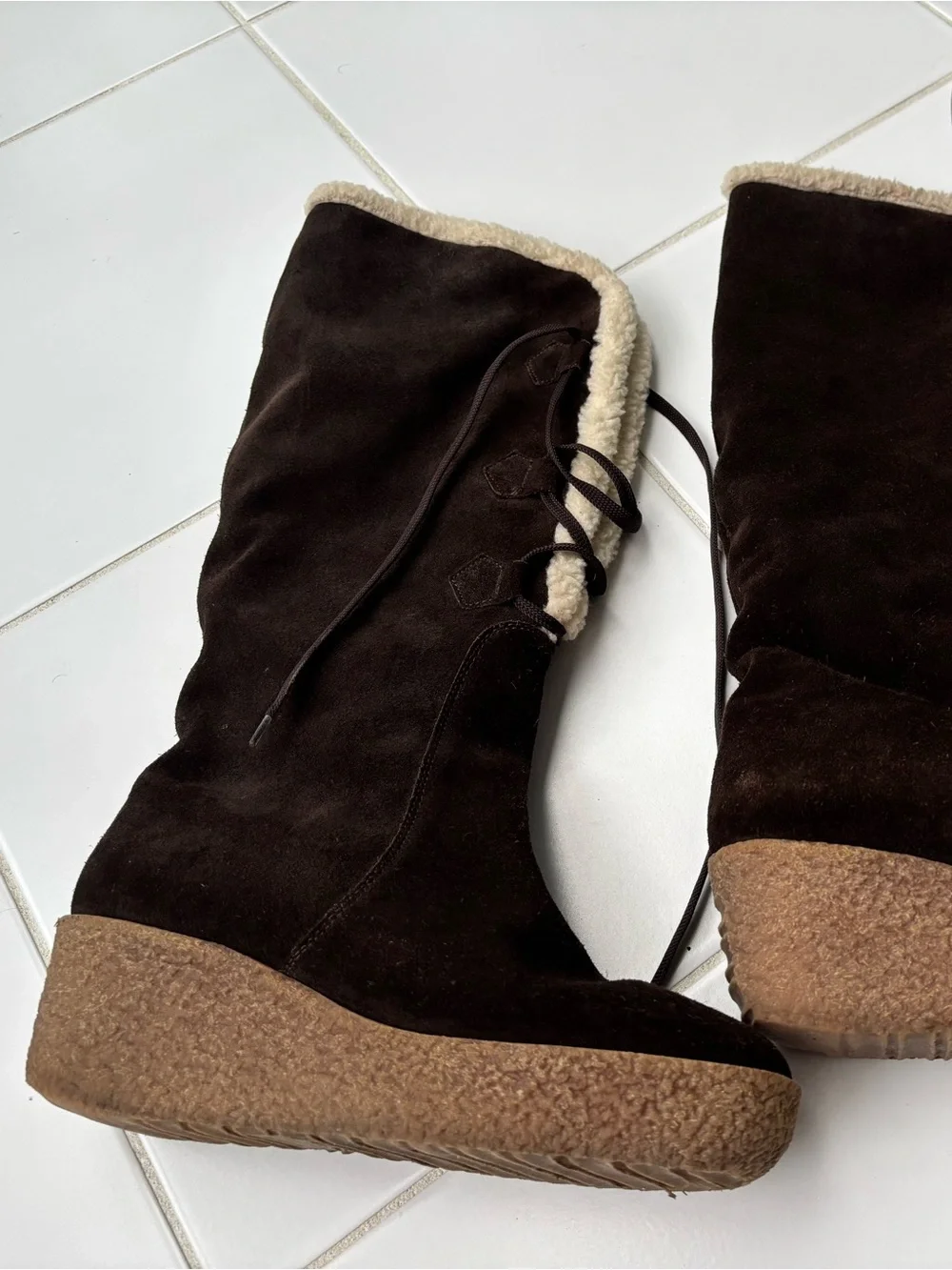 Michael Kors Dark Brown Suede Lace-Up Lined Boots Size 9-9.5